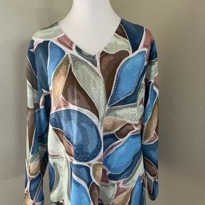 Milano Blue and Brown Abstract Long Sleeve Top
